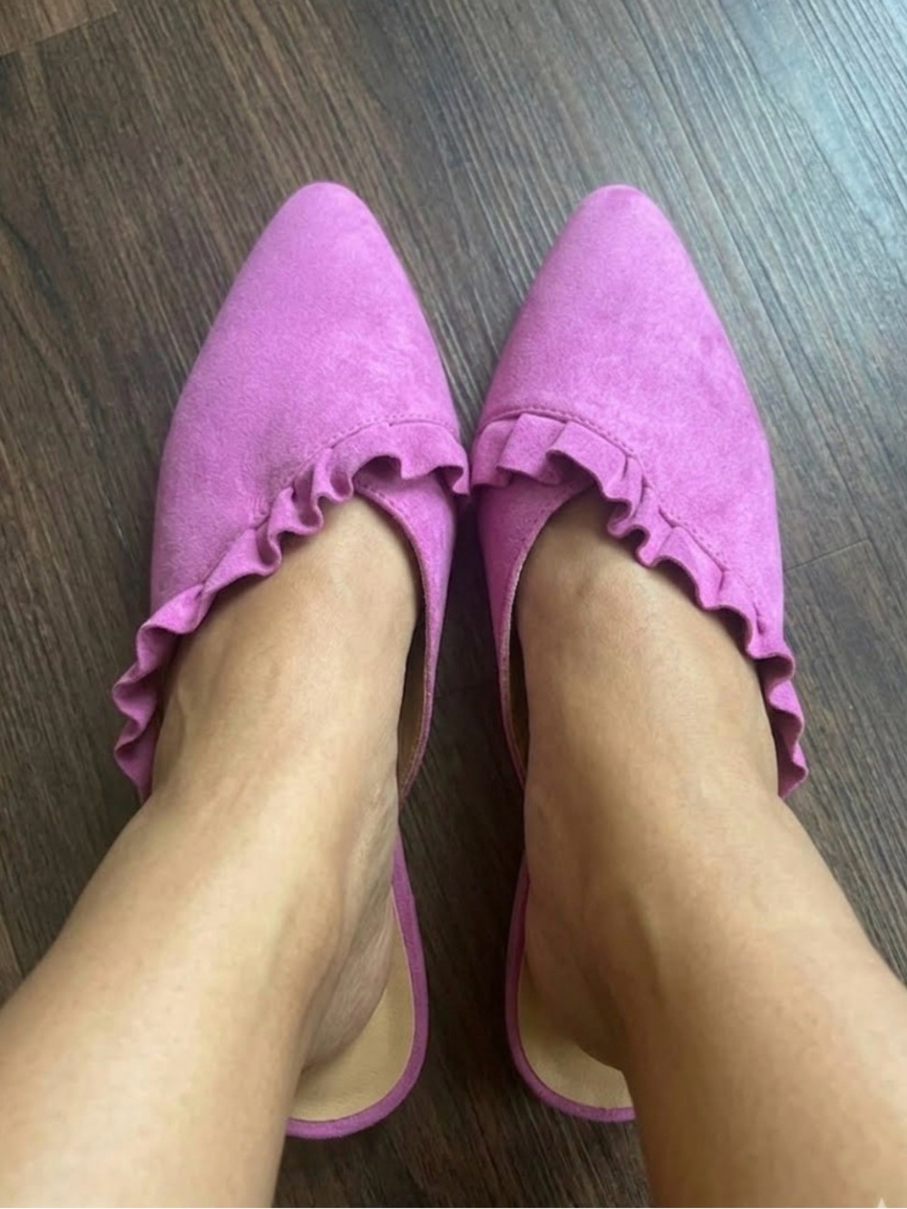 Serra Pink Ruffle Pointed-Toe Slip-On Mules Sz 10 NWT